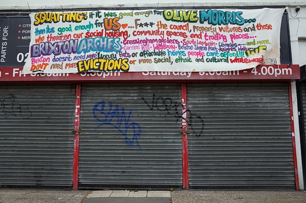 Brixton squatters strike again! New activist message goes up on Acre Lane