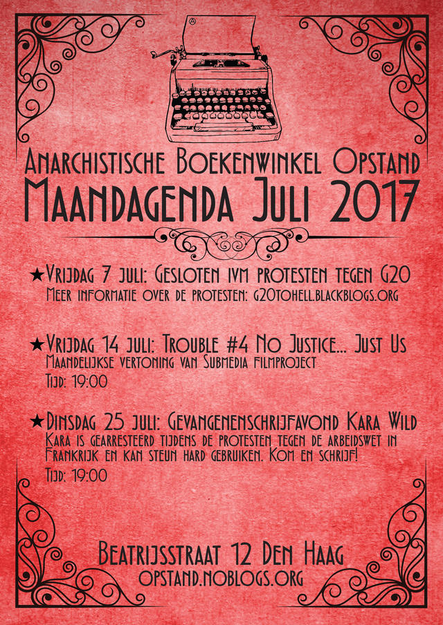 Boekenwinkel Opstand: Maandagenda Juli 2017